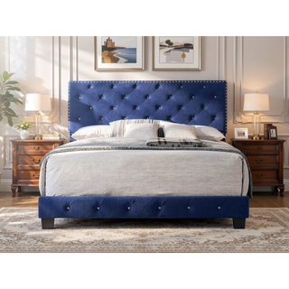 Sunvega Navy Blue Full Bed with Durable Construction for Modern Spaces