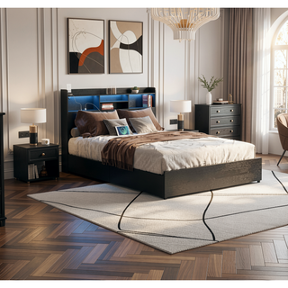 Sunvega Queen Storage Bed Frame with Headboard Charging Station and 4 Drawers