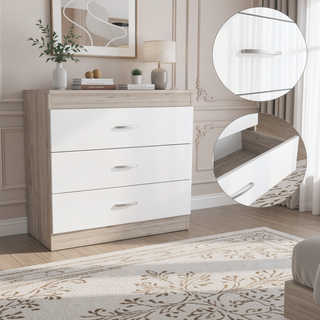 Sunvega Melia Three Drawer Dresser with Metal Hardware in Light Gray and White