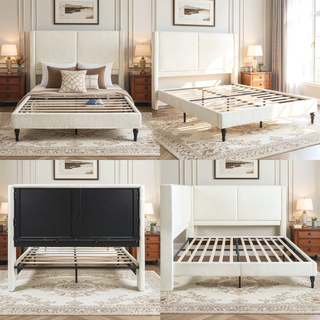 Sunvega King Size Bed Frame with High Back Upholstered Headboard and Boucle Fabric