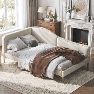 Sunvega Modern Upholstered Twin Daybed with Headboard Armrest Linen Fabric
