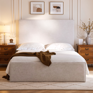 Sunvega Lucas Tall 52" High Upholstered Bed with Textured Ivory Canvas Headboard
