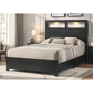 Sunvega Contemporary King Size Panel Bed Headboard with LED Sleek Sloping Design Black Finish