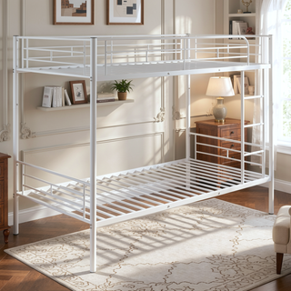 Sunvega Full Over Full Metal Bunk Bed with Chrome Finish and Guardrails