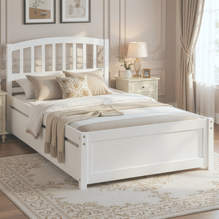 Sunvega Twin Size Gray Wood Platform Bed Frame with Trundle for Maximized Space