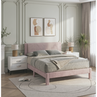 Sunvega Pink Ribbed Upholstered Headboard with Low-Profile Frame for Youth Bedroom