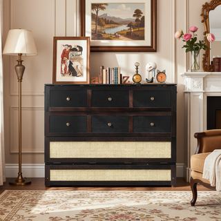 Sunvega Full Size Murphy Bed with Large Drawers in Espresso for Space Saving