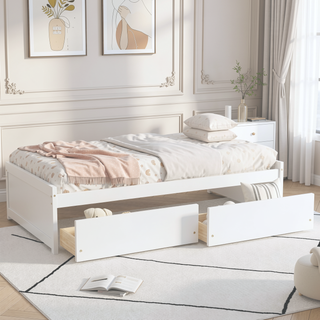 Sunvega Twin Size Bed with 2 Drawers and Wheels for Spacious Storage