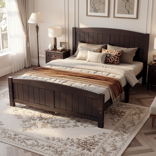 Sunvega White Solid Wood Queen Platform Bed with Slats No Box Spring Needed