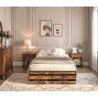 Sunvega Full Size Storage Bed Frame with LED Headboard Charging Station and 8 Drawers