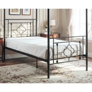 Sunvega Black Finish Twin Platform Bed Canopy Metal Frame Modern Traditional