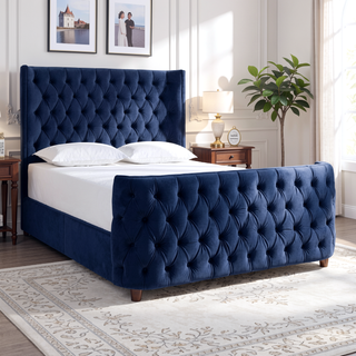 Sunvega Brooklyn King Tufted Panel Bed Headboard and Footboard Set in Caramel Tan Brown