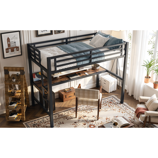 Sunvega Metal Twin XL Loft Bed with Desk, USB, LED Light, and Power Outlet