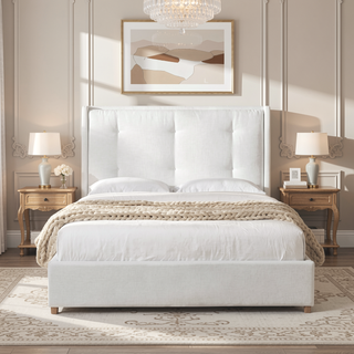 Sunvega King Platform Bed Frame with Cushioned Headboard and Solid Wood Feet