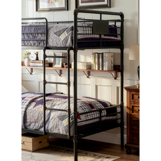 Sunvega Industrial Style Twin Over Twin Bunk Bed with Attached Ladder and Guard Rails