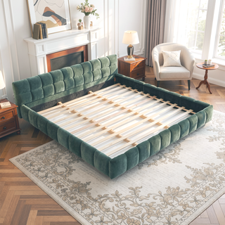 Sunvega King Size Upholstered Bed Frame with Thick Chenille Fabric Headboard
