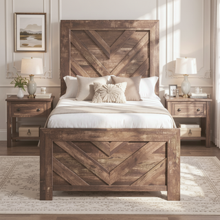 Sunvega Natural Finish Full Bed with Headboard Footboard and Rails