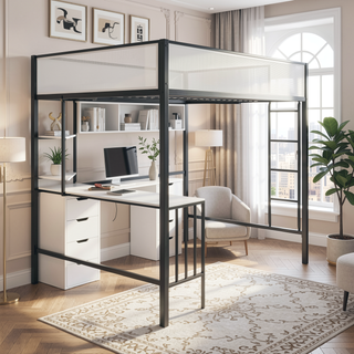 Sunvega Full Loft Bed with Desk and Shelves for Kids Teens Guest Room Dorm
