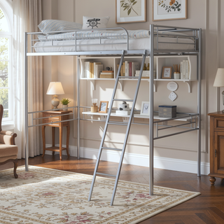 Sunvega Contemporary Silver Metal Twin Loft Bed with Open Area Underneath