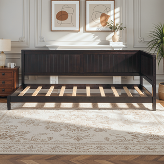 Sunvega Classic Mid-Century Modern Wood Daybed Sofa Bed with Backrest and Armrest