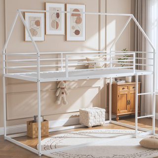 Sunvega Twin over Twin House Bunk Bed with Ladder and Slide in White