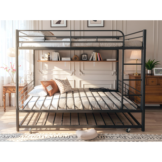 Sunvega Convertible Metal Bunk Bed with Trundle for Extra Guest Sleeping Space