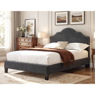 Sunvega Queen Size Upholstered Bed in Charcoal Gray Transitional Style