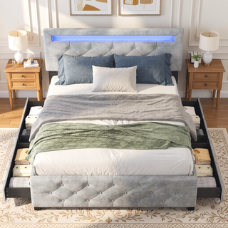 Sunvega Full Size Upholstered Platform Bed Frame with Headboard and USB Charging