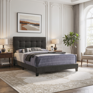 Sunvega Destiny Beige Upholstered Eastern King Panel Bed with Headboard and Footboard