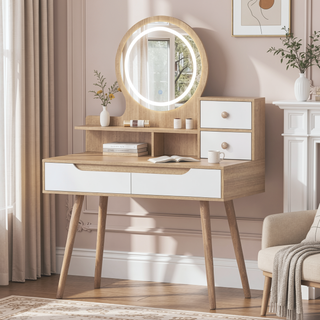 Sunvega Makeup Vanity Desk with 3 Adjustable Lighted Mirror and 4 Drawers