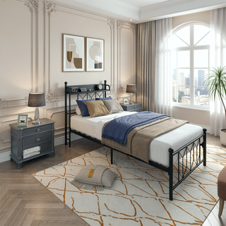Sunvega Twin Bed Frame with LED Headboard Charging Station and Storage Space