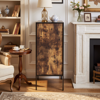 Sunvega Industrial Rustic Brown Wood Dresser with 4 Drawers and Steel Frame