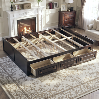 Sunvega Sturdy White Queen Size Platform Bed Frame with 6 Storage Drawers