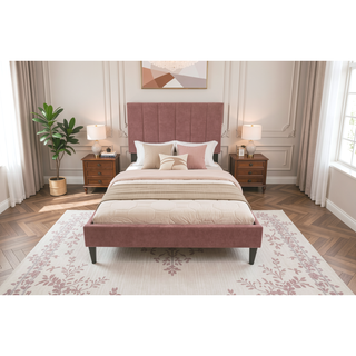 Sunvega Stylish Channel-Tufted Headboard Twin Bed with Brushed Linen Fabric