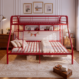 Sunvega Twin/Full Metal Bunk Bed with Slat System and Guardrail
