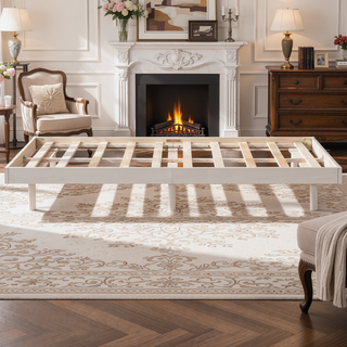 Sunvega Modern Floating Platform Bed Frame in Walnut with Sturdy Wood Construction
