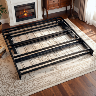 Sunvega Black Powder Coated Steel Folding Queen Mattress Support Frame for Guests
