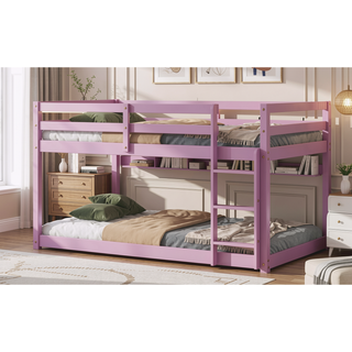 Sunvega Twin over Twin Solid Wooden Bunk Bed with Ladder and Strengthened Slats