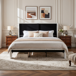 Sunvega King Size Bed Frame with High Back Upholstered Headboard and Boucle Fabric