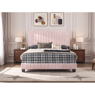 Sunvega Full Bed with Chic Tufted Headboard and Vibrant Blue Hue in One Box