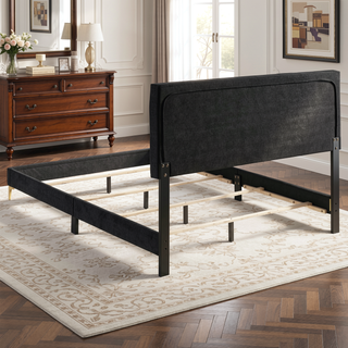 Sunvega Black and Gold Diamond Tufted Upholstered Eastern King Panel Bed Frame