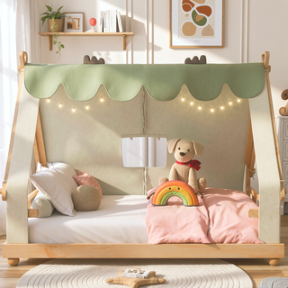 Sunvega Full Size House Bed with Detachable Tent and Light for Kids Room