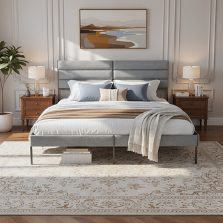 Sunvega Full Size Upholstered Platform Bed Frame With Headboard and 14'' Storage