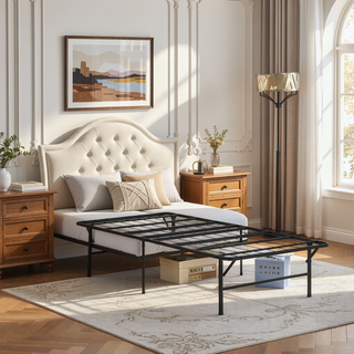 Sunvega Black Powder Coated Steel Folding Queen Mattress Support Frame for Guests
