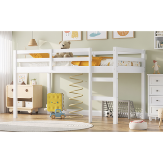 Sunvega Espresso Rubber Wood Low Height Loft Bed with Ladder for Bedroom