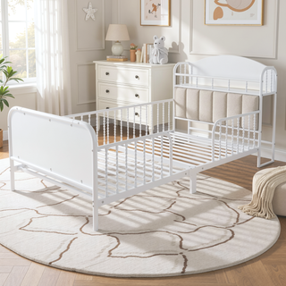 Sunvega Kids Full Metal Bed with Upholstered Headboard LED Lights and Storage