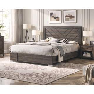 Sunvega Contemporary Grey Finish Queen Size Bed with Clean Lines Headboard