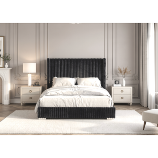 Sunvega Contemporary White Fur Chenille Fabric Mattress Ready Queen Size Bed