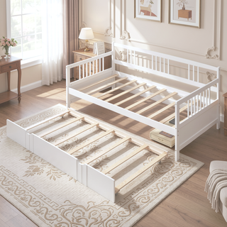 Sunvega Full Size Daybed with Twin Trundle Solid Wood Frame for Living Room