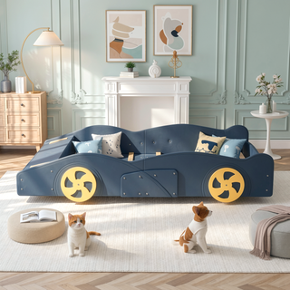 Sunvega Twin Size Race Car Bed with Wheels Storage and Sturdy Wood Construction